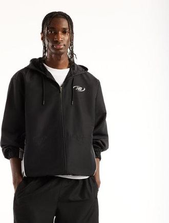 New Balance Uomo Trackside Woven Jacket in Nero/Grigio, Politessuto, Taglia XL