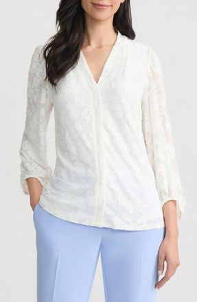 Kasper Burnout Floral Woven Shirt in Lily White at Nordstrom, Size X-Large P