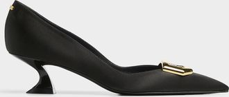 Lanvin Womens Midnight Step golden buckle satiny pumps