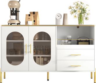 STILVORA Credenza E Madia Con 2 Cassetti E 2 Ante In Vetro, Passacavi, Stile Moderno, In Mdf, Bianco, 140&times;38&times;90 Cm