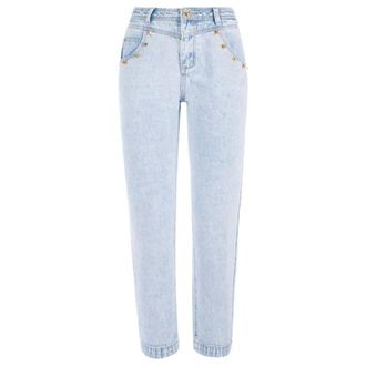 Yes-Zee Hoge taille lichte wassing studs jeans - Dames - Slim Fit Jeans - Blauw - W32 - Jeans