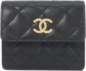 Chanel Black Grained Calfskin Wallet (Tri-Fold) (Pre-Owned)