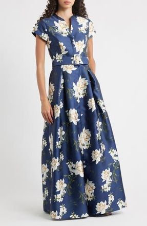 Sachin & Babi Marta Floral Belted Gown in Navy Narcissus at Nordstrom Rack, Size 10