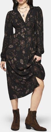 Disturbia Angela Folk Print Button Up Midi Dress in Brown at Nordstrom, Size 12
