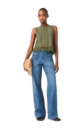 Maje Fringed rhinestone flower top in Khaki at Nordstrom, Size X-Small
