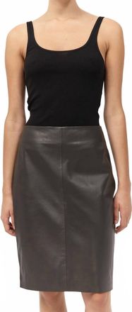 St.Agni Leather Pencil Skirt In Khaki