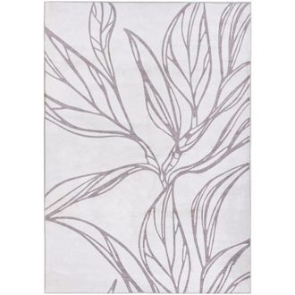 Beliani Rug Light Beige Fabric 160 x 230 cm Elegant Minimalistic Leaves Pattern Living Room Bedroom For Underfloor Heating Anti-Slip Bottom Low-Pile ERZURUM