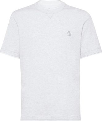 Brunello Cucinelli Geborduurd Crew-Neck T-shirt - Heren - T-shirts - Wit - L - Tops