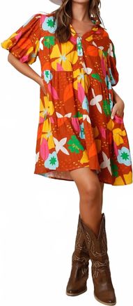 Peach Love California Jasmine Floral Print Gauze Dress In Multicolor