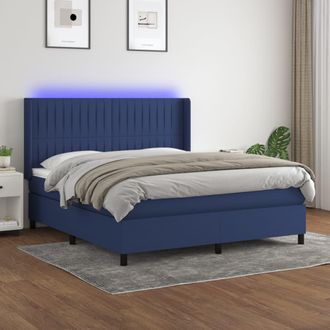 vidaXL Vidaxl - Cama Box Spring Colch&oacute;n Y Luces Led Tela Azul 160x200 Cm