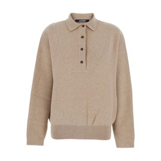 Jacquemus Round-neck Knitwear, female, Beige, Size: M La Maille Vareuse Pallone