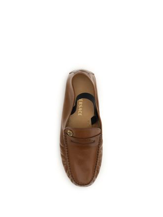 Versace Womens Leather Loafers Brown-Gold Lamb Brown/gold