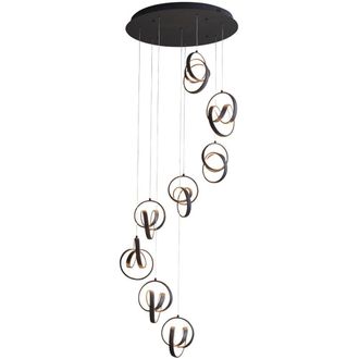 Loops Textured Matt Black Modern 8 Light Ceiling Pendant - Integrated Warm White LEDs