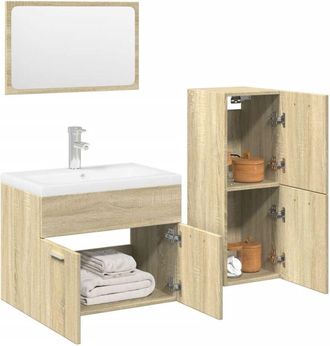 vidaXL Juego De Muebles De Ba&ntilde;o 4 Pzas Contrachapada Roble Sonoma Vidaxl