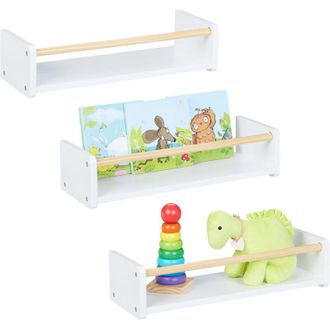 OEM Estanter&iacute;as De Pared Infantiles - Juego De 3, Dise&ntilde;o Minimalista En Blanco Y Madera Natural, Dimensiones 12 X 50 X 18 Cm