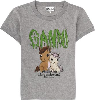 Ganni T Shirt With Print And Logo