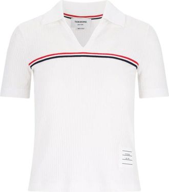 Thom Browne Three Stripes Knit Polo - White
