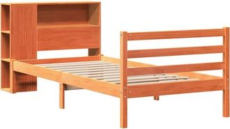 vidaXL Cama Con Estanter&iacute;a Sin Colch&oacute;n Madera Maciza Marr&oacute;n 75x190 Cm Vidaxl
