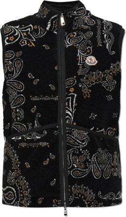 Moncler Omkeerbaar Vest met Paisley Print en Teddy Voering - Heren - Bodywarmers - Zwart - L - Polyester - Jassen