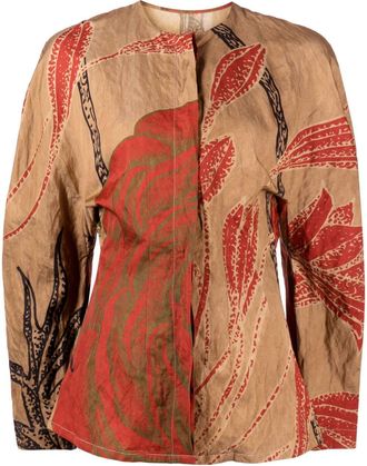Uma Wang floral-print long-sleeve blouse - women - Viscose/Cotton/Metal - S - Brown