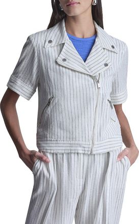 DKNY Dkny Striped Linen-Blend Moto Jacket