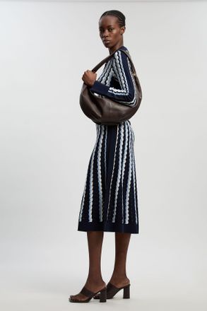 Karen Millen Womens Petite Knit Pointelle Contrast Collared Midi Dress - Blue viscose - Size X-Small