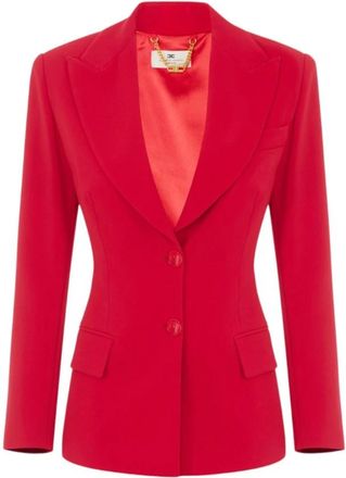 Elisabetta Franchi Slim Blazer in Cr&ecirc;pe met Criss-Cross Veters - Dames - Blazers - Rood - L - Leer - Jassen