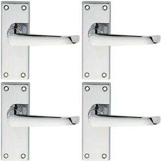 Loops 4x PAIR Straight Victorian Handle on Latch Backplate 150 x 42mm Polished Chrome