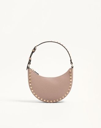 Valentino Garavani Mini Borsa Hobo Rockstud In Vitello Granato Donna POUDRE UNI