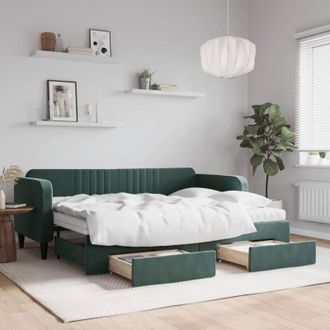 vidaXL Vidaxl - Sof&aacute; Cama Nido Con Cajones Terciopelo Verde Oscuro 80x200 Cm