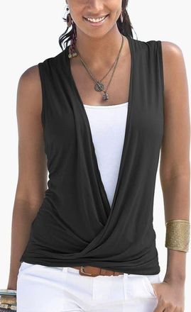 Lascana Womens Sleeveless Wrap Look Top in Black at Nordstrom, Size 6