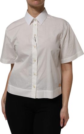 Dolce & Gabbana White Cotton Short Sleeves Collared Top Womens Shirt