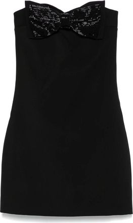Self Portrait Zwarte Bandeau Jurk met Strass Strik - Dames - Feestkleedjes - Zwart - S - Polyester - Kleedjes