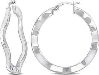 Mimi & Max 38x2.5mm Wave Hoop Earrings in Sterling Silver