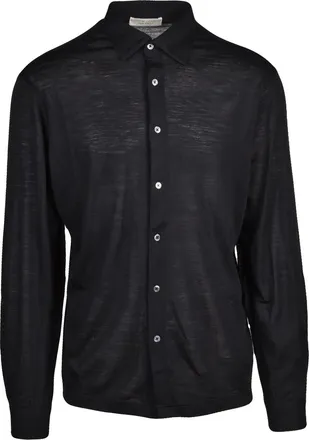 FILIPPO DE LAURENTIIS Black Extrafine Merino Wool Long-Sleeve Shirt