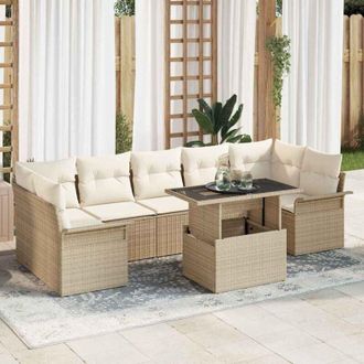 vidaXL Vidaxl - Conjunto De Sof&aacute; De Jard&iacute;n Con Coj&iacute;n 8 Pcs Beige Polirat&aacute;n