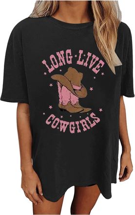 Generic Cowgirl Shirts for Women Western Cowgirls Oversized T Shirt Retro Country Music Tee Casual Short Sleeve Tops 2025 New Blouses for Women UK Tops for Wo