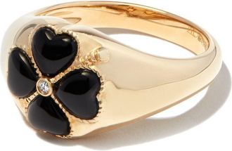 Yvonne Léon 9K Yellow Gold Onyx Flower Diamond Signet Ring - Mens - Onyx/9kt Yellow Gold