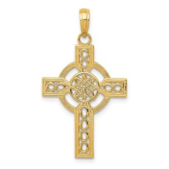 Diamond2Deal 14k Gold Diamond-cut Celtic Cross Pendant