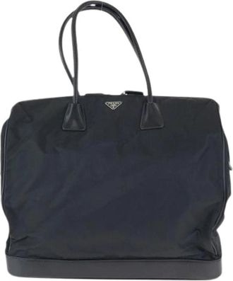 Prada Pre-owned Nylon Leather Tessuto Logo Tote - Dames - Vintage Shopper - Zwart - ONE Size - Nylon - Vintage