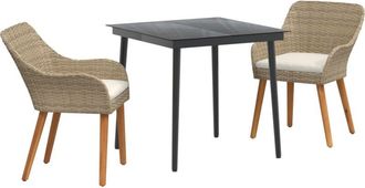 vidaXL Garden Dining Set with Cushion 3 pcs Beige Poly Rattan Vidaxl