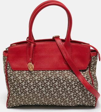 DKNY Dkny Red/beige Monogram Fabric And Leather Zip Tote