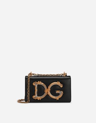Dolce & Gabbana Dg Girls Phone Bag In Plain Calfskin - Woman Clutches Mini And Micro Bags Black Leather Onesize