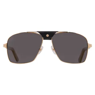 Cartier Santos de Cartier Polarized Grey Gold Mirror Flash Navigator Mens Sunglasses CT0389S 003 61