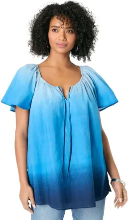 Roaman's Plus Size Peasant Blouse in Blue Ombre at Nordstrom, Size 12