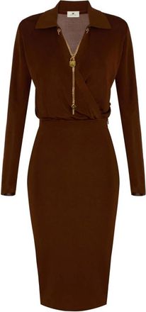 Elisabetta Franchi Viscose Garen Jurk met Juwelenketting - Dames - Casual kleedjes - Bruin - XS - Kleedjes