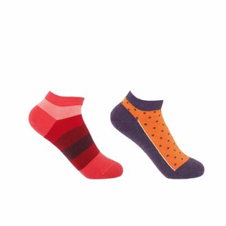 Peper Harow Block Stripe & Polka Organic Womens Trainer Socks Bundle - Fire & Berry