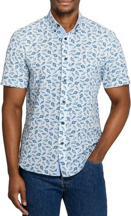 ConStruct Fish Print Short Sleeve Seersucker Button-Up Shirt in Navy/Green at Nordstrom Rack, Size Xx-Large