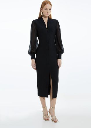 Karen Millen Womens Bandage Figure Form Zip Detail Chiffon Sleeve Knit Dress - Black - Size X-Small