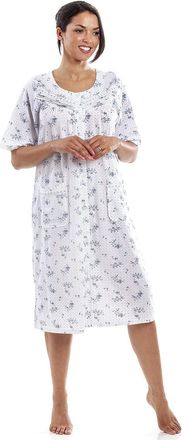 Camille Womens Luxury Porcelain Nightdress - Ladies Floral Short Sleeved Summer Nightie - Comfortable & Breathable Nightwear with Full Front Button Fastening 
